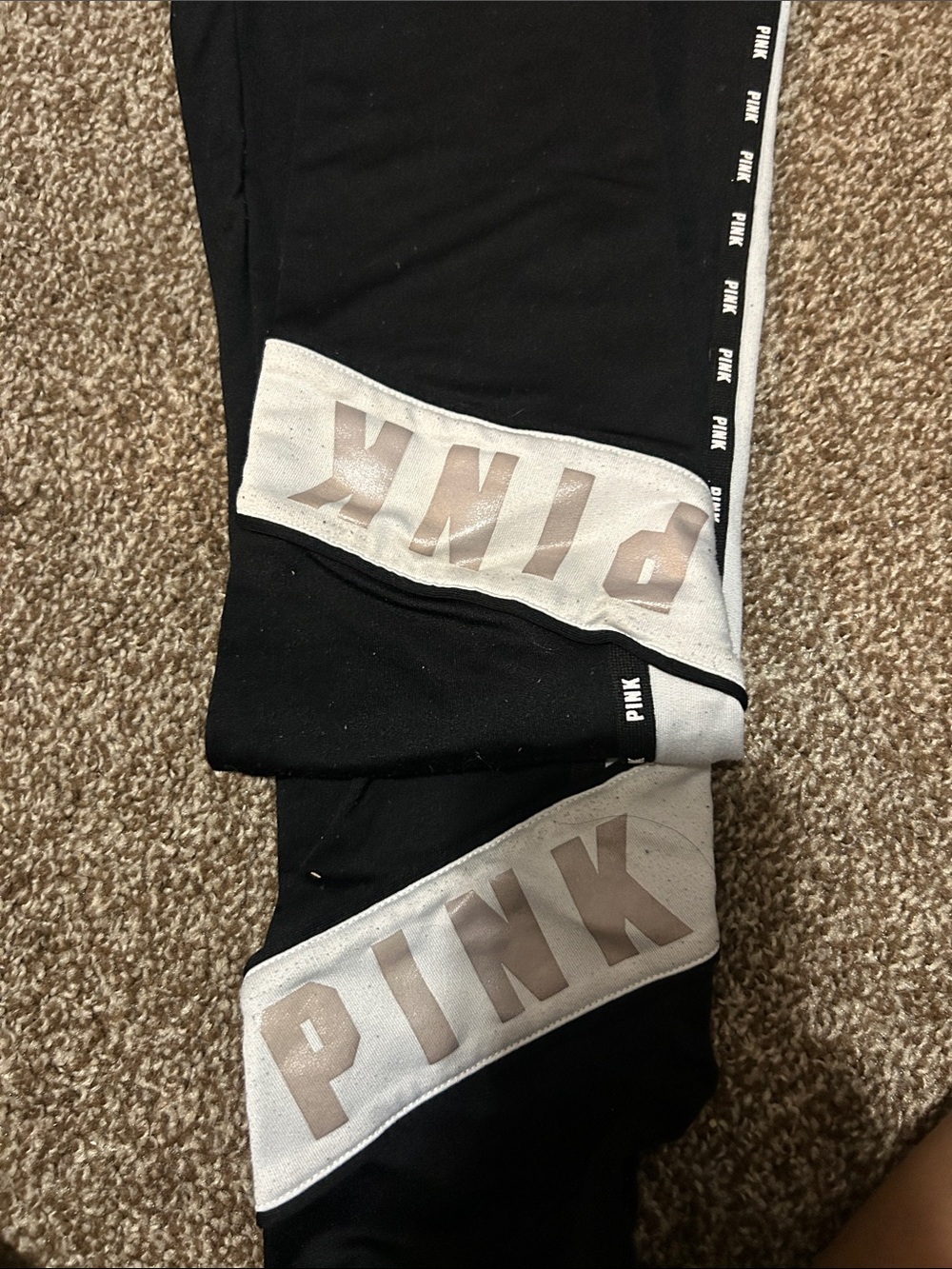 PINK Victoria's Secret Black Sweatpants with Gray Side Panels - Picture 2 of 3